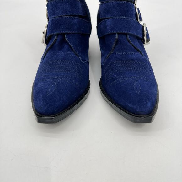 Toga Pulla Buckle Boots Western Boots Navy Blue Suede Ankle Boots 37 US 7 - Picture 3 of 11